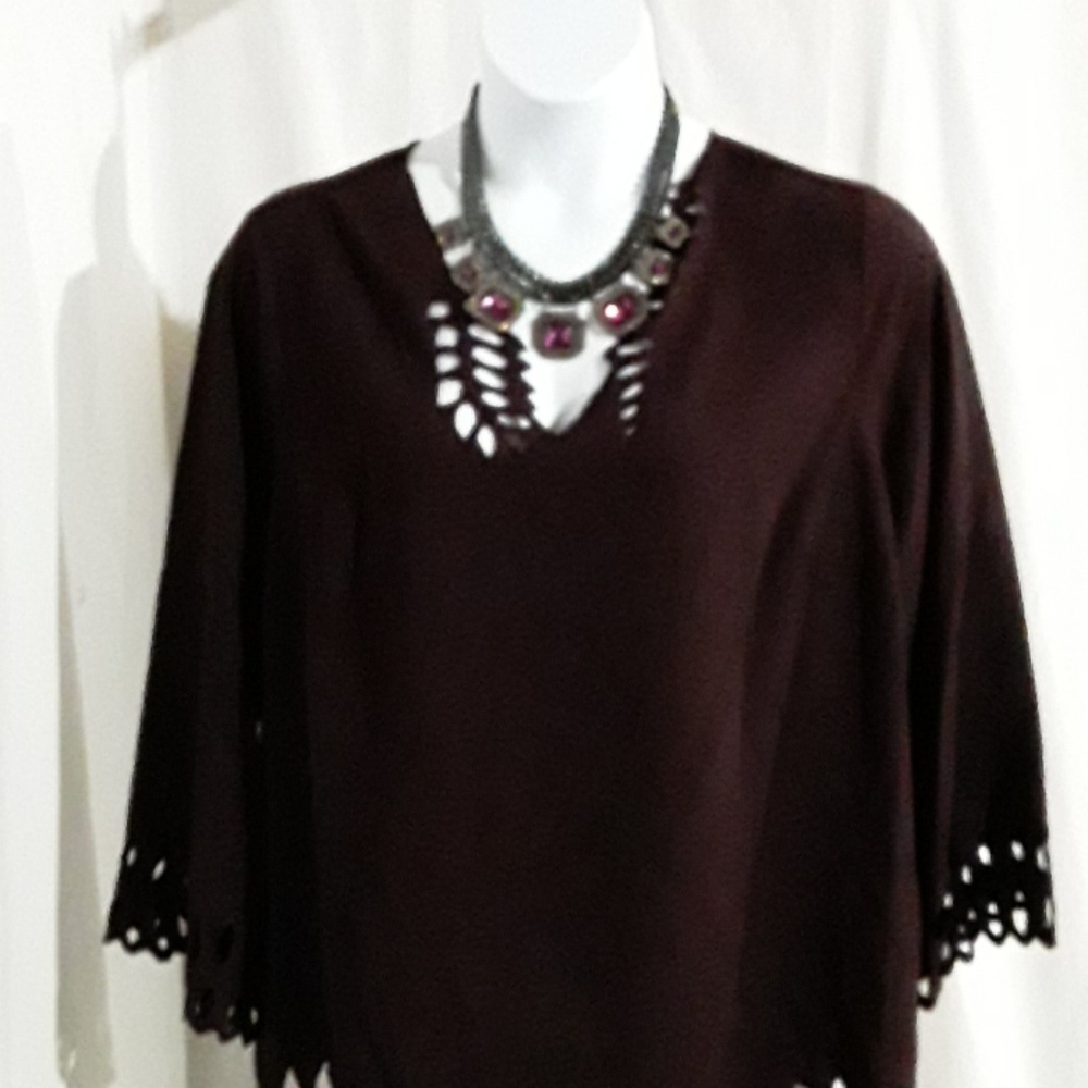 Alfani New Wine Lace Trim Top - Picture 5 of 11